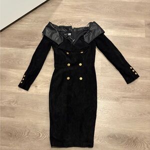 Vintage Michael Hoban North Beach Suede Leather Bodycon Long Sleeve Dress
